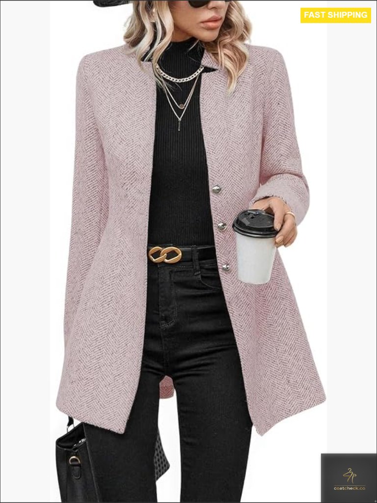 Casual Business Herringbone Wool Blend Blazer Slim Fit Notch Lapel Blazer